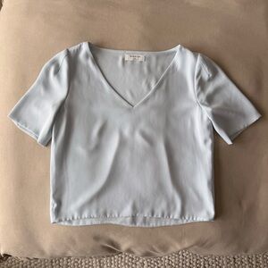 Babaton Light Blue V-Neck Short Sleeve Blouse